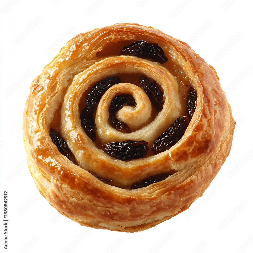 Fototapeta premium Delicious Raisin Swirl Pastry A Close Up of Golden Brown Baked Goods
