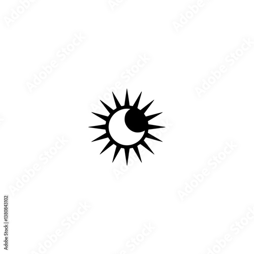 Sun & Moon Icon: Minimalist Black & White Emblem on White Background