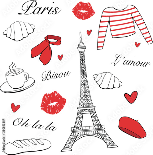 French elements pattern retro style vector