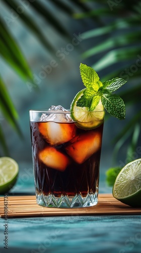 Refreshing Cocktail With Mint and Lime on a Tropical Background With Natural ...