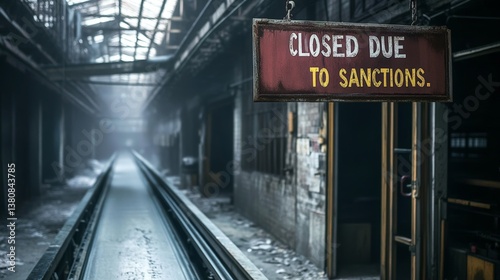 Wallpaper Mural Abandoned warehouse interior with sign reading "closed due to sanctions Torontodigital.ca