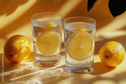Refreshing Lemonade Drinks on a Sunny Table With Beautiful Shadows
