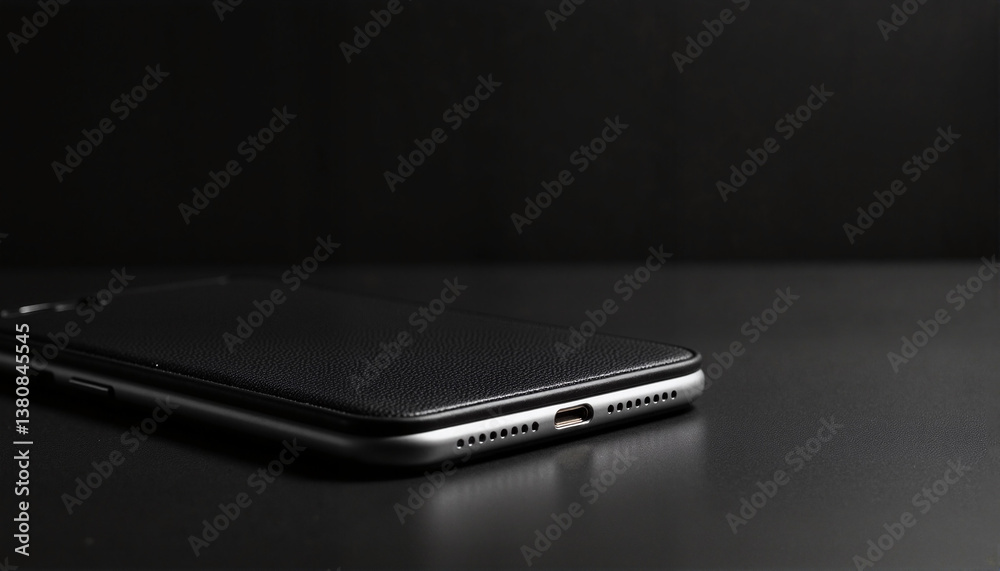 Black smartphone on a dark surface for blogs, websites, tech reviews, digital marketing materials, and product showcases in the mobile technology sector Black smartphone on a dark surface for blogs, websites, tech reviews, digital marketing materials, and product showcases in the mobile technology sector