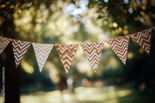 Decorative Burlap Bunting Creating a Festive Atmosphere in a Lush Garden at S...