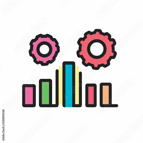 Colorful gears accompany increasing bar graph analysis illustration