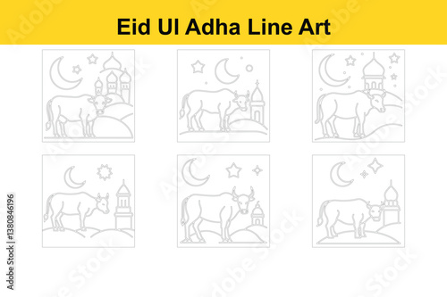 Eid Ul Adha Line Art Illustration