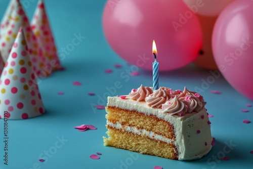Delightful Birthday Celebration With a Colorful Cake and Pink Balloons