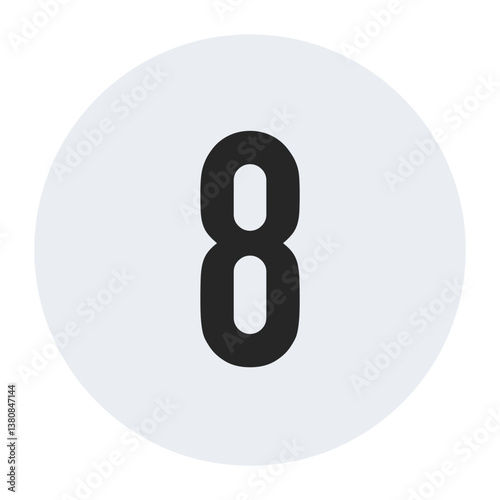 Vector illustration of the number 8 in bold black on a light gray circular background. Perfect for minimalist designs and modern graphic projects requiring simplicity.