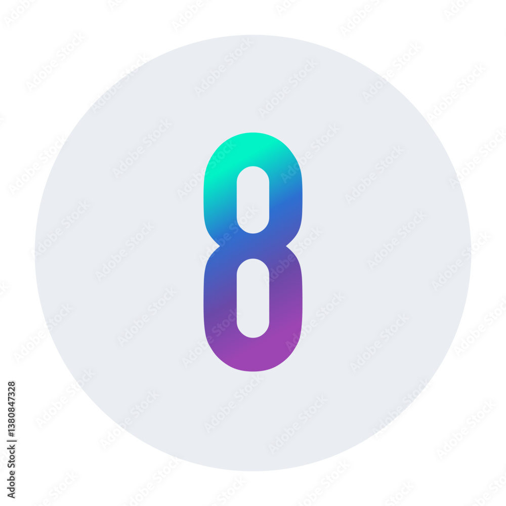 Number 8 in a gradient of blue and purple hues, placed on a light gray circular background. A vibrant and stylish design suitable for creative and modern visual applications. Number 8 in a gradient of blue and purple hues, placed on a light gray circular background. A vibrant and stylish design suitable for creative and modern visual applications.