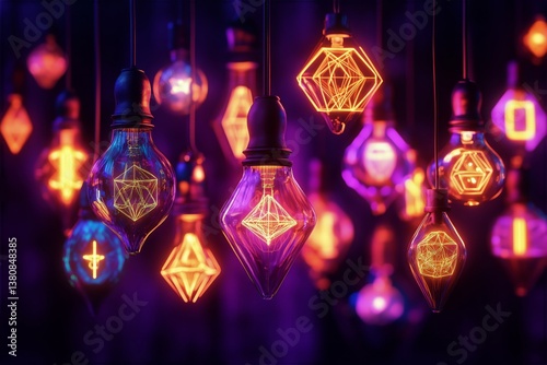 Bright Decorative Bulbs Illuminate a Stylish Space in Deep Purple Tones