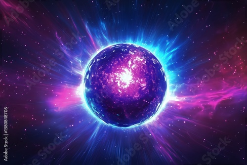 Cosmic Energy Sphere Radiating Vibrant Colors in a Vast Galaxy