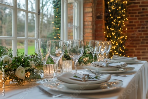 Elegant Dining Table Setting With Sparkling Lights in an Indoor Space During ...