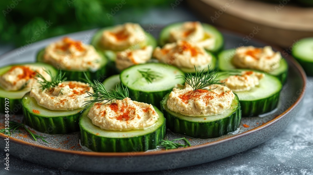 Cucumber Bites with Hummus Appetizer Delightful and Healthy Snack Option Cucumber Bites with Hummus Appetizer Delightful and Healthy Snack Option