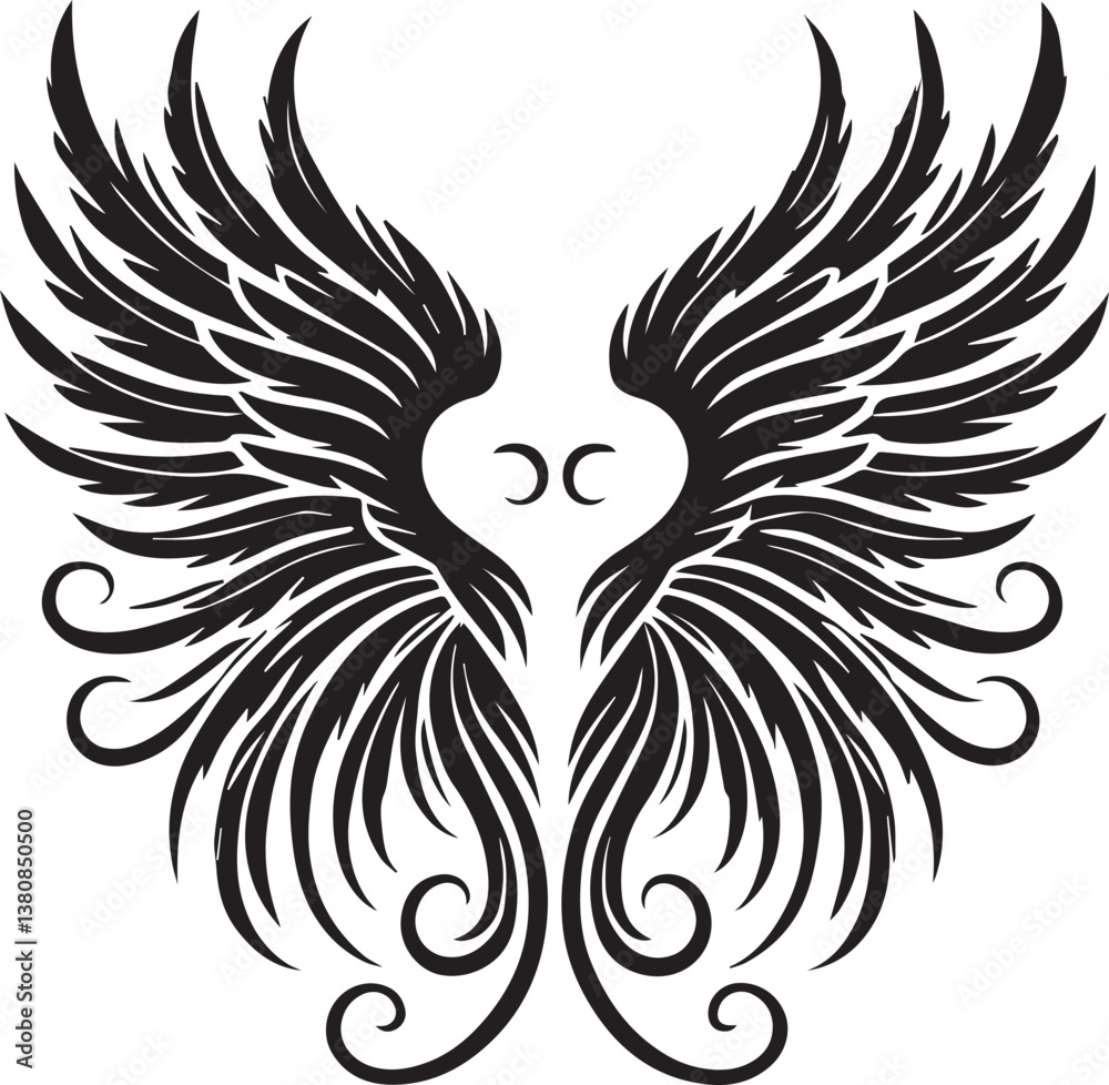 Fototapeta premium black wings vector illustration, wings silhouette vector, wings vector on white background