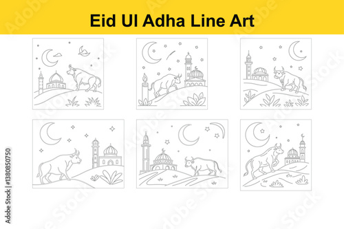 Eid Ul Adha Line Art Illustration