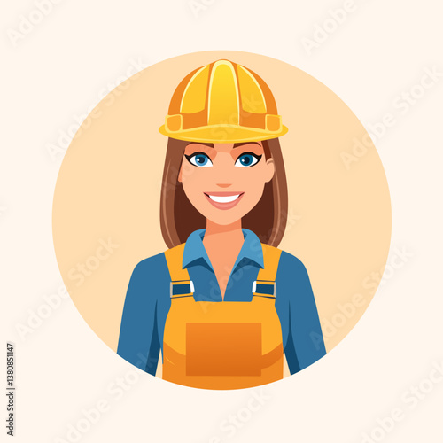 Smiling Construction Worker in Safety Gear - Vector Illustration