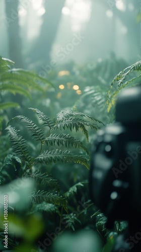 Capturing Natures Beauty in a Misty Forest With Ferns and Soft Light