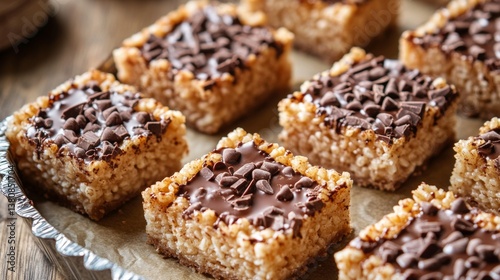 Wallpaper Mural puffed and crisp rice treats with milk chocolate made in tart tin on rustic hessian Torontodigital.ca