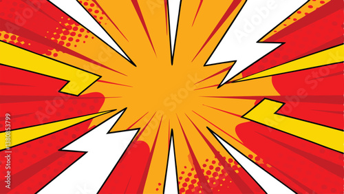 Comic Book Explosion Red, Yellow, and White Radial Burst