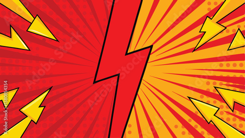 Comic Book Style Power Clash Red and Yellow Lightning Bolts