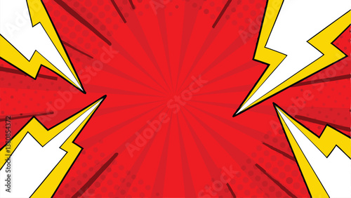 Dynamic Red Comic Book Background Action, Power, Explosion, Energy, Speed Lines, Pop Art, Retro Styl