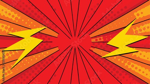 Comic Book Pop Art Background Red, Orange, Yellow, Lightning Bolts