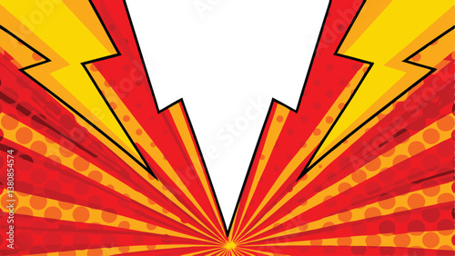 Comic Book Explosion Background Red, Yellow, Power, Dynamic, Energy, Pop Art, Retro, Blast, Rays, Ac