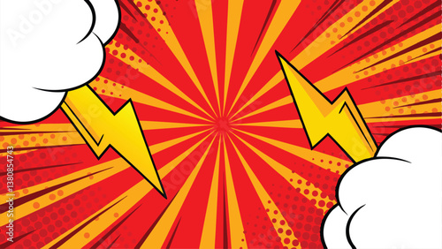 Comic Book Background Red, Yellow, Lightning, Explosion, Power, Dynamic, Action, Speed, Energy, Burs