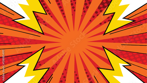 Comic Book Style Explosion Background Red, Orange, Yellow Radiating Design