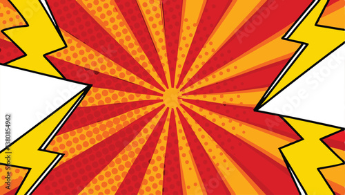 Dynamic Comic Book Background Red, Orange, Sunburst, Pop Art, Lightning, Explosion