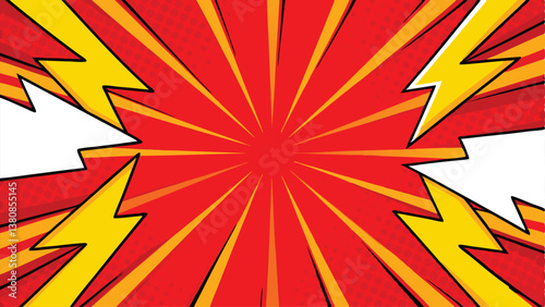 Dynamic Comic Book Background Red, Yellow, Lightning, Pop Art