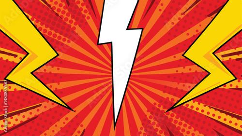 Comic Book Style Power Burst Red, Yellow, Lightning Bolts