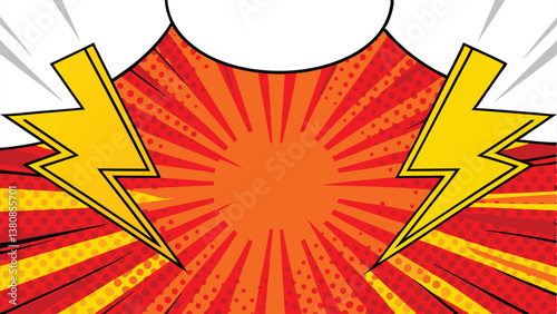 Comic Book Pop Art Blast Background, Dynamic Energy, Red Orange