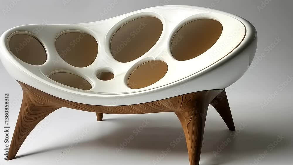 Organic Modernist Lounge Chair: White Resin and Wood