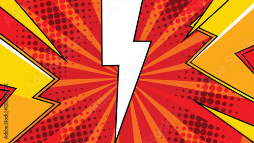 Dynamic Comic Book Background Red, Yellow, Lightning, Power, Action, Pop Art, Burst, Energy, Design