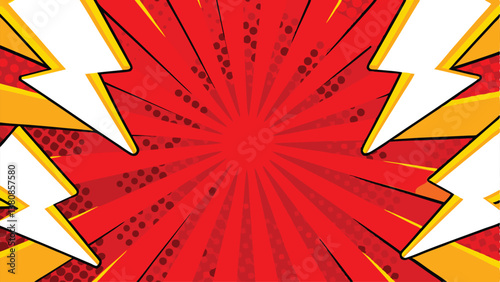 Dynamic Comic Book Background Red, Yellow, Lightning, Power, Boom, Pop Art, Graphic, Explosion, Ener