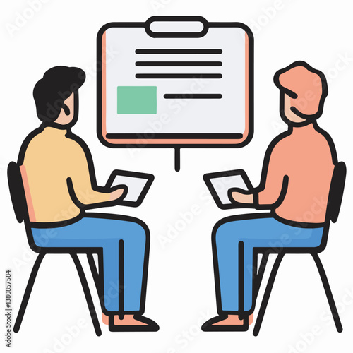 Employees attend presentation sitting in chairs during meeting discussion