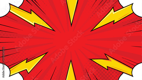 Comic Book Style Red Background with Yellow Lightning Bolts