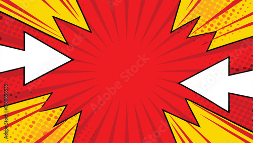 Dynamic Comic Book Style Background with Arrows and Red Burst