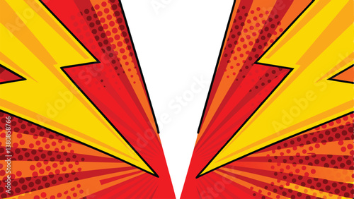 Dynamic Comic Book Style Background Red, Yellow, Lightning Bolts