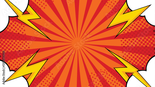 Comic Book Explosion Radiating Sunburst, Lightning Bolts, Pop Art