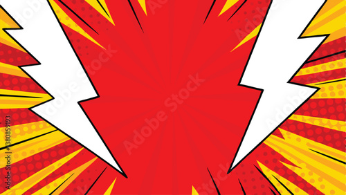 Dynamic Comic Book Style Background Red, Yellow, and White Lightning Bolts