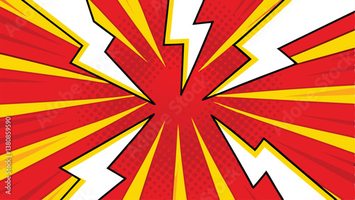 Comic Book Explosion, Red Yellow, Action, Power, Dynamic, Energy, Burst, Graphic, Design, Background