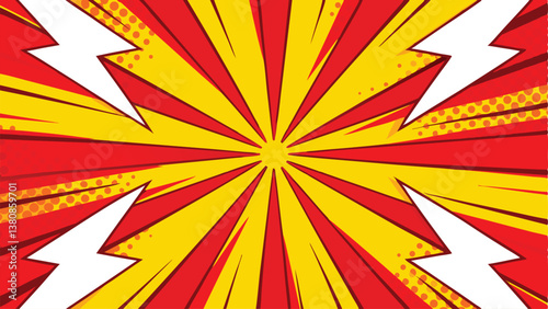 Comic Book Explosion Background Red, Yellow, Radiating Energy