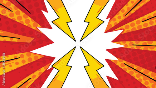 Dynamic Comic Book Explosion Red, Yellow, Lightning, Power, Action