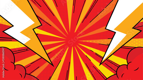 Dynamic Comic Book Explosion Red, Yellow, and White Lightning