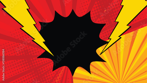 Comic Book Style Explosion Background, Red, Yellow, Black