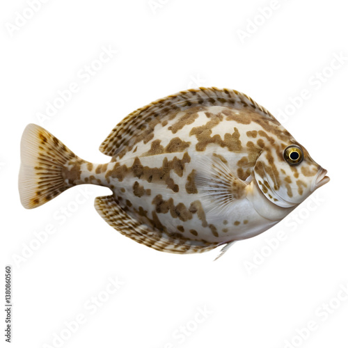 Brown fish with mottled skin pattern and extended fins.