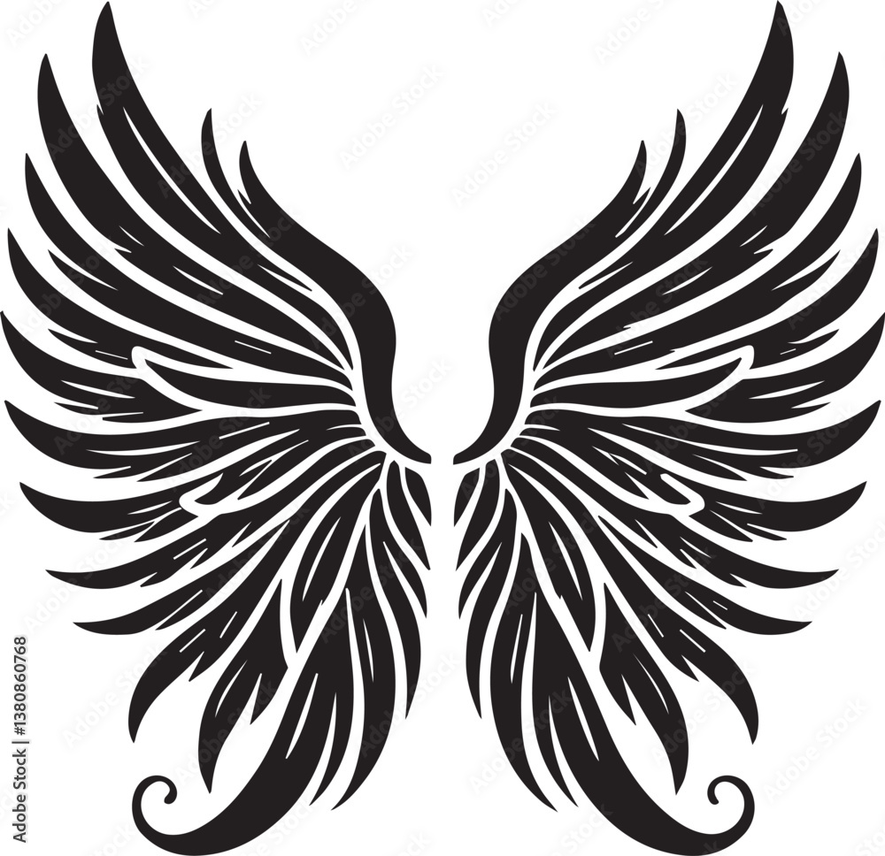 Obraz premium black wings vector illustration, wings silhouette vector, wings vector on white background
