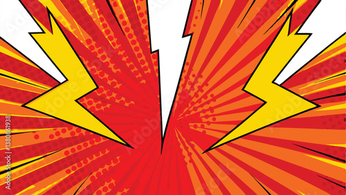 Comic Book Explosion Red, Orange, Yellow, Lightning, Power, Burst, Dynamic, Action, Background, Grap